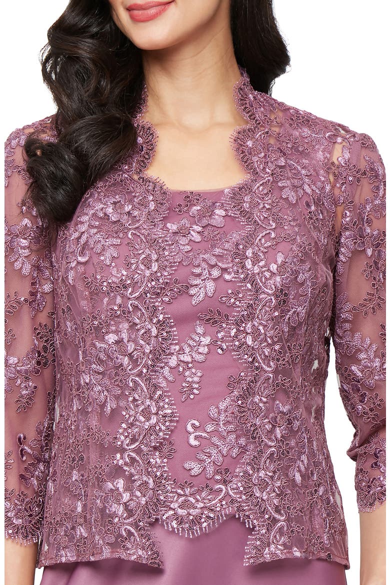 Embroidered Mock Two-Piece Gown with Jacket, Alternate, color, DARK MAUVE