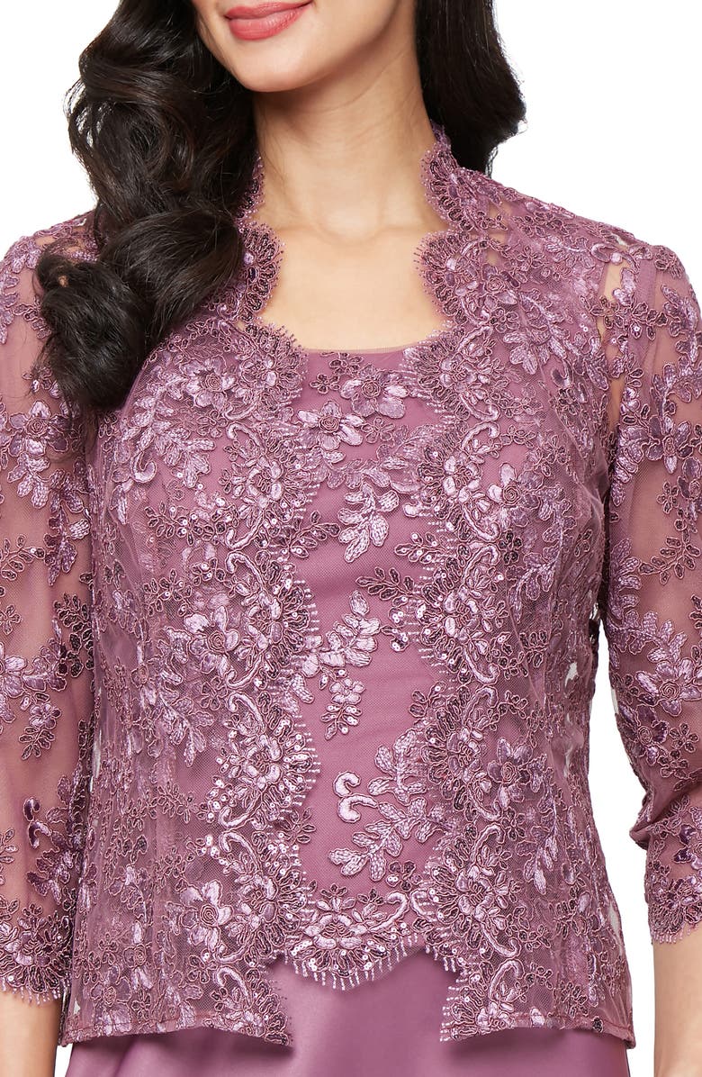 Alex Evenings Embroidered Mock Two-Piece Gown with Jacket, Alternate, color, Dark Mauve