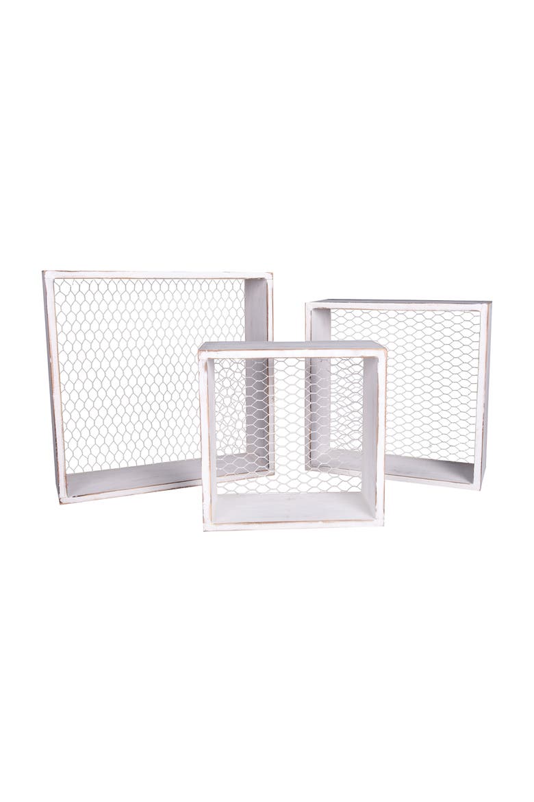 French Wire Wall Box, Set of 3, Main, color, White