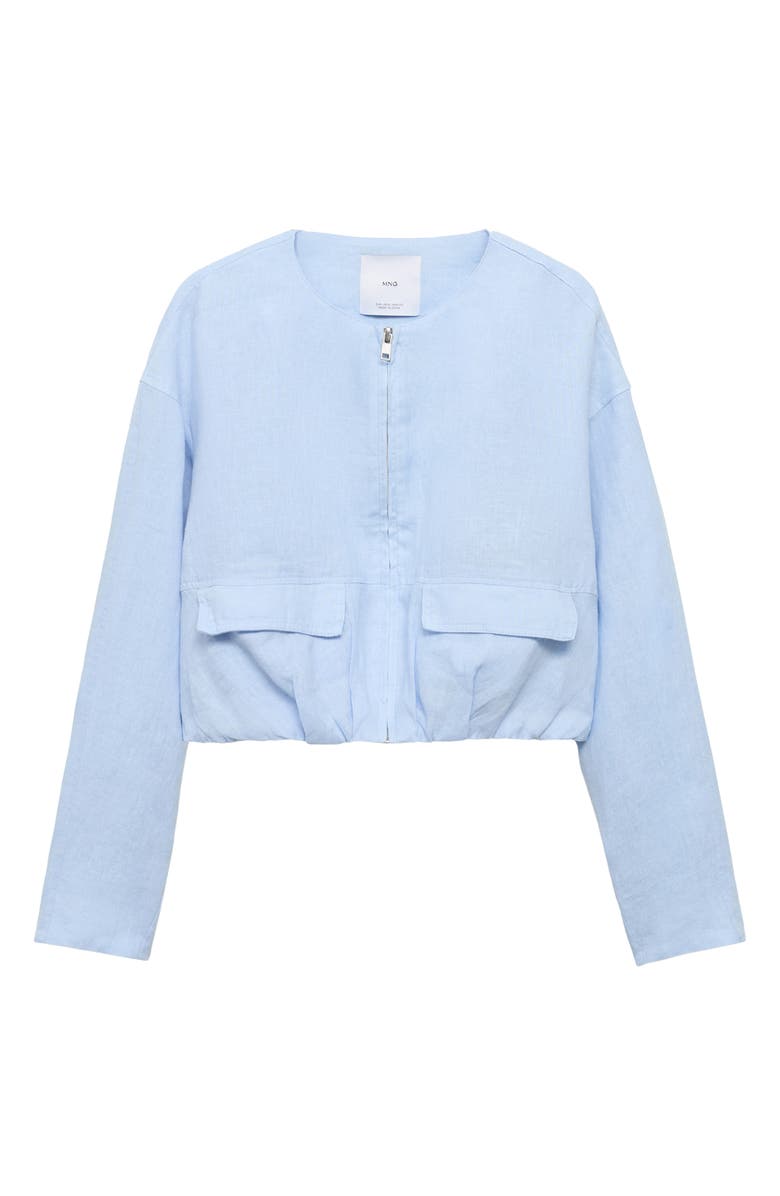 MANGO Crop Linen Jacket, Alternate, color, Sky Blue