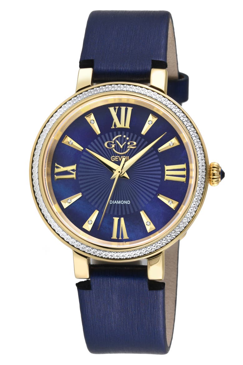 Women's Genoa Diamond Dial Leather Strap Watch, 37mm, Main, color, BLUE
