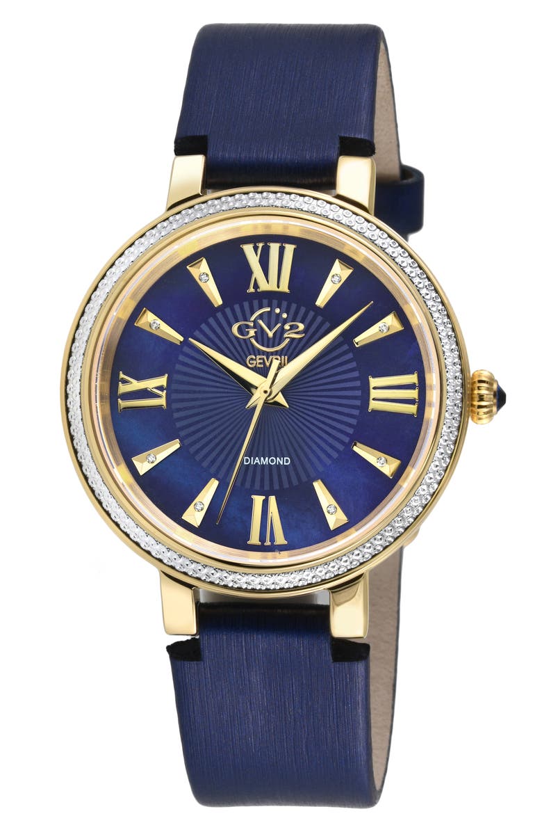 GV2 Women's Genoa Diamond Dial Leather Strap Watch, 37mm, Main, color, Blue
