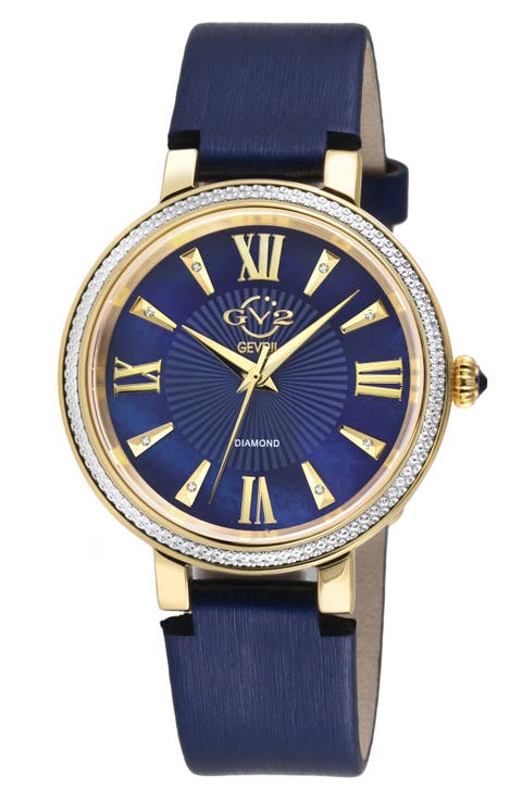 Women's Genoa Diamond Dial Leather Strap Watch, 37mm