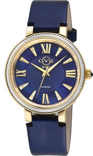 GV2 Women's Genoa Diamond Dial Leather Strap Watch, 37mm
