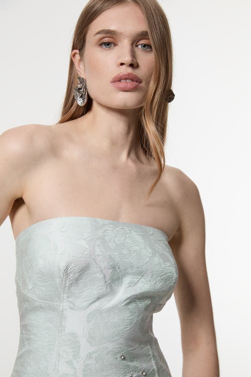 Karen Millen Crystal Embellished Strapless Midi Dress In Green