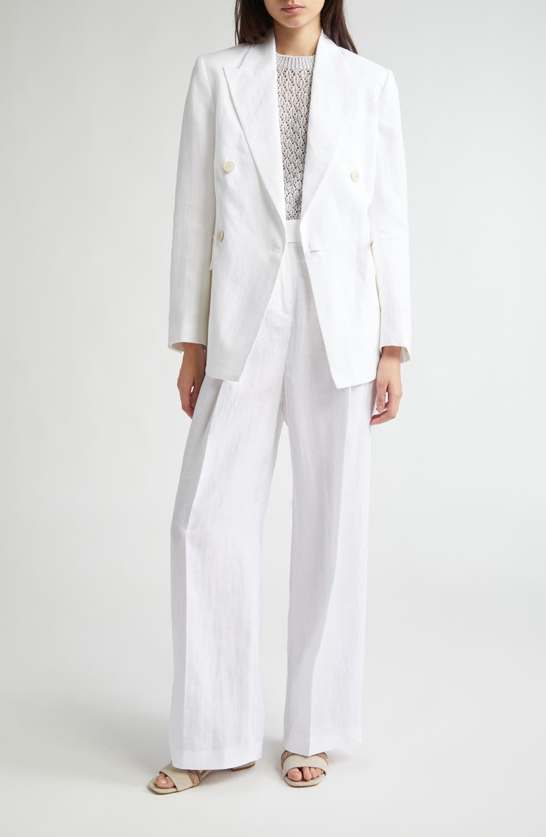Eleventy Double Breasted Linen Blazer, Alternate, color, White