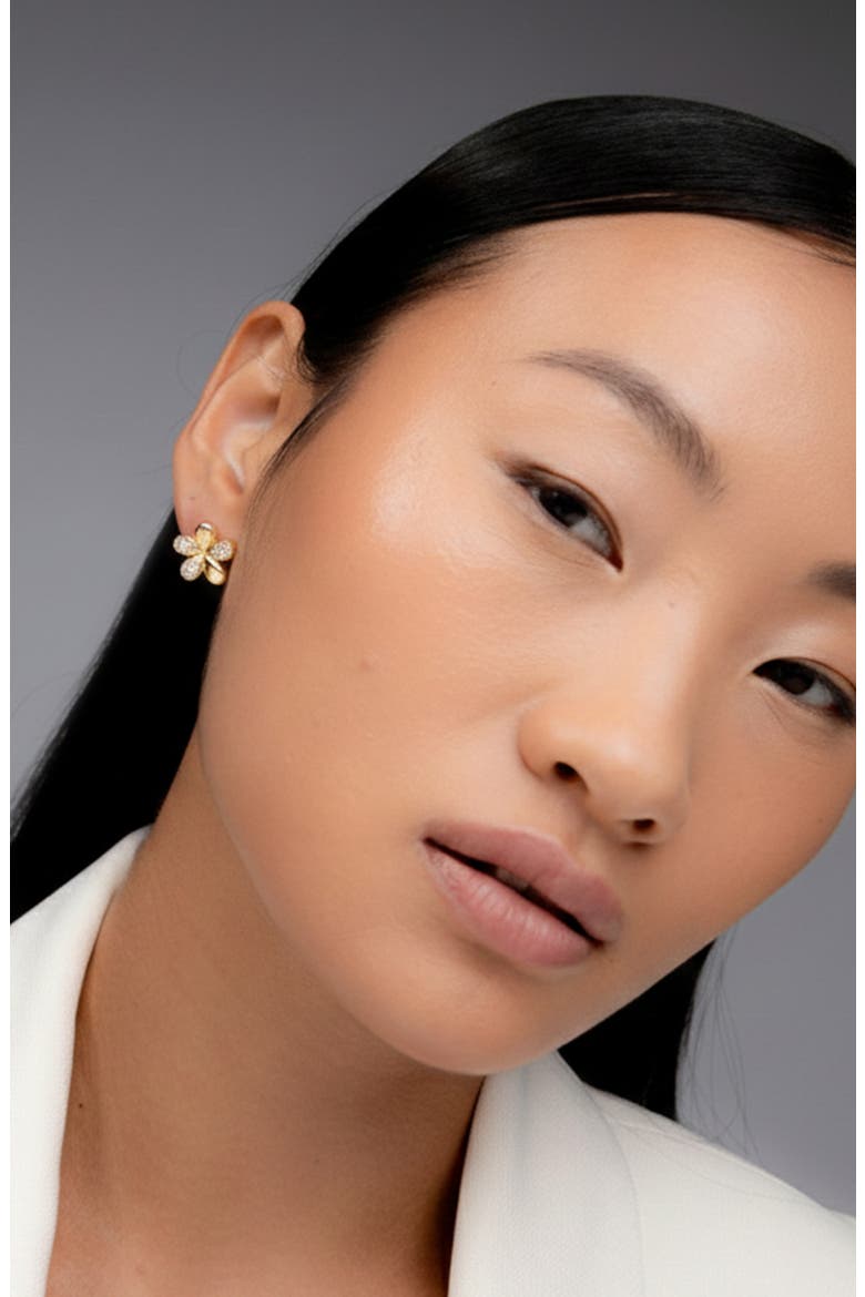Luna Mini Flower Crystal Stud Earring in Gold, Alternate, color, Gold