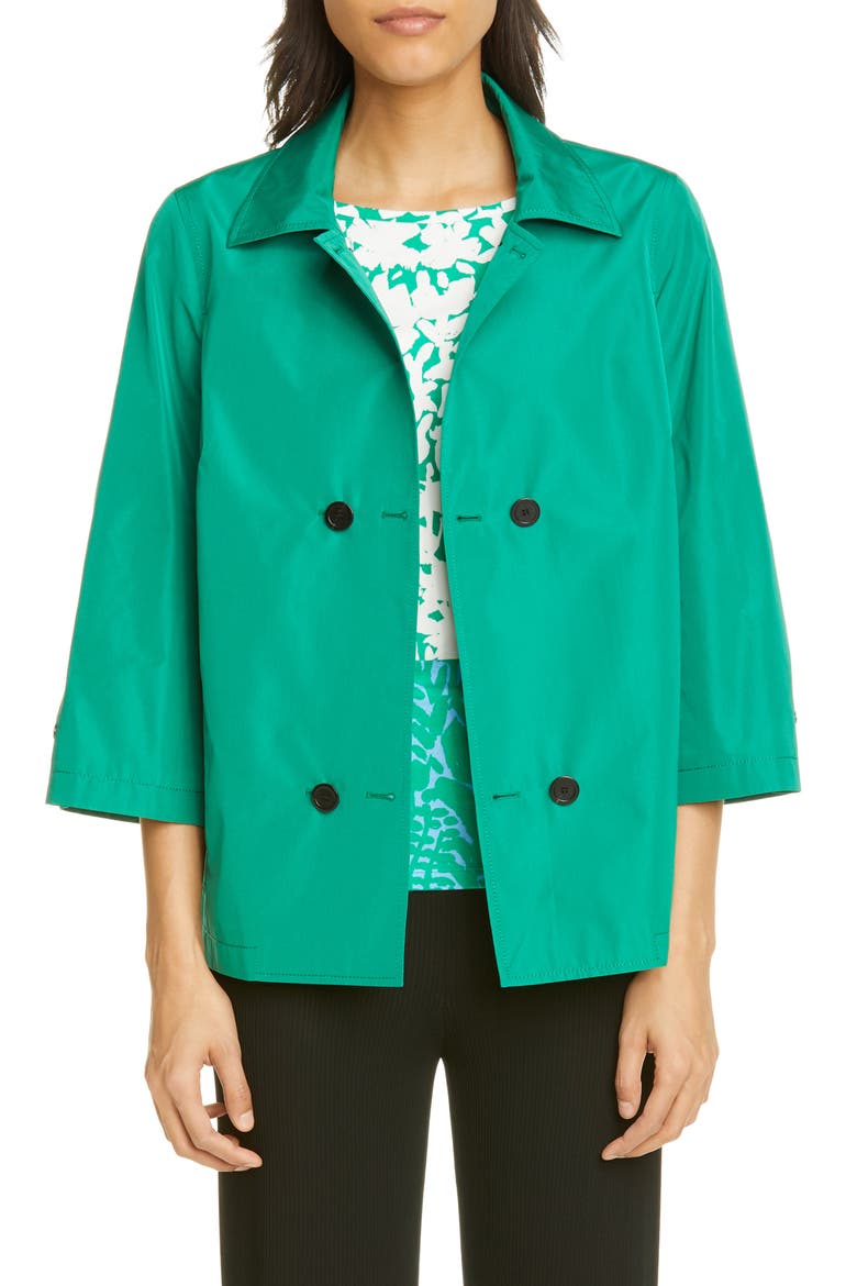 Lightweight Taffeta Double Breasted Jacket, Main, color, DARK GRASS GREEN