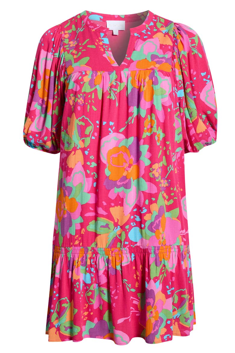 Himera Floral Maribor Puff Sleeve Minidress, Alternate, color, FUCHSIA MULTI