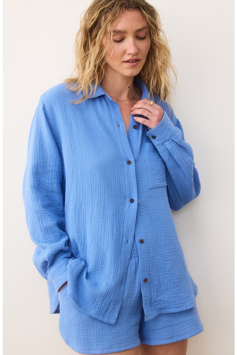 Jane Double Cloth Cotton Gauze Button-Up Shirt, Alternate, color, TIDE