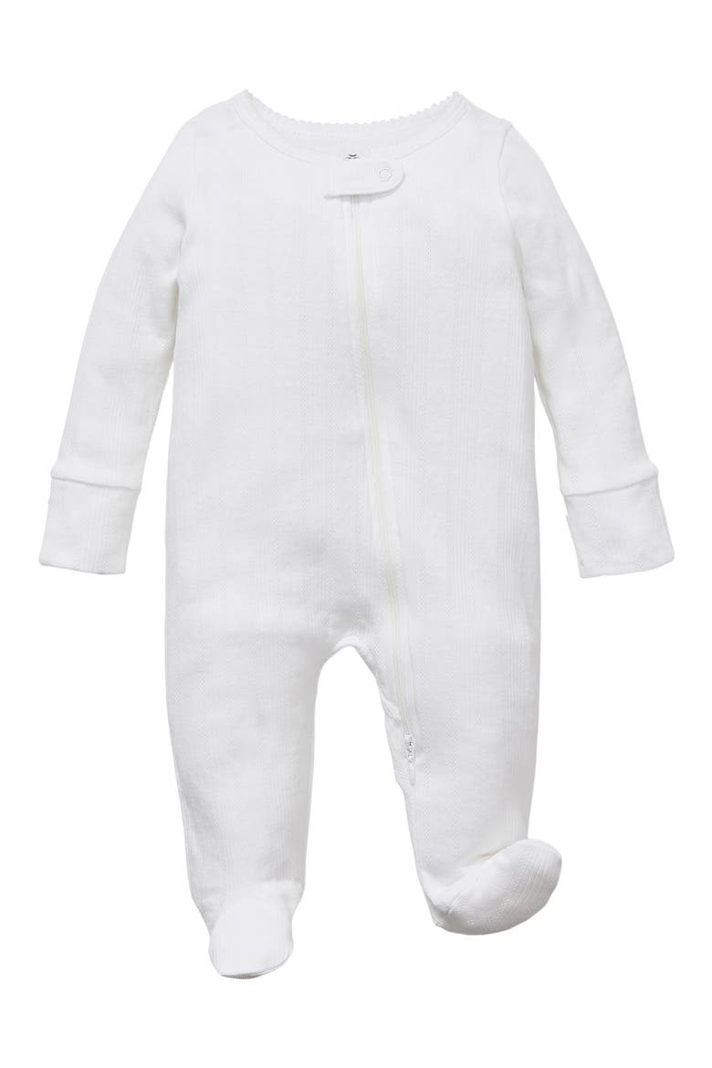 Pointelle Footie Romper, Main, color, WHITE