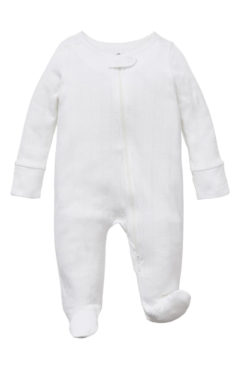 Petite Plume Pointelle Pima Cotton Zip Footie, Main, color, White