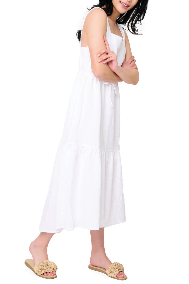 Gauze Tiered Midi Dress, Alternate, color, WHITE