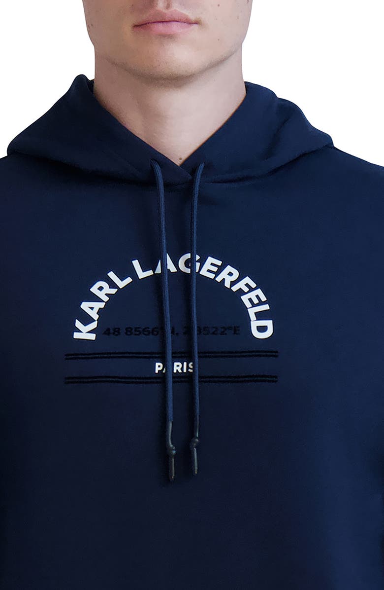 KARL LAGERFELD PARIS Latitude/Longitude Flocked Logo Hoodie, Alternate, color,