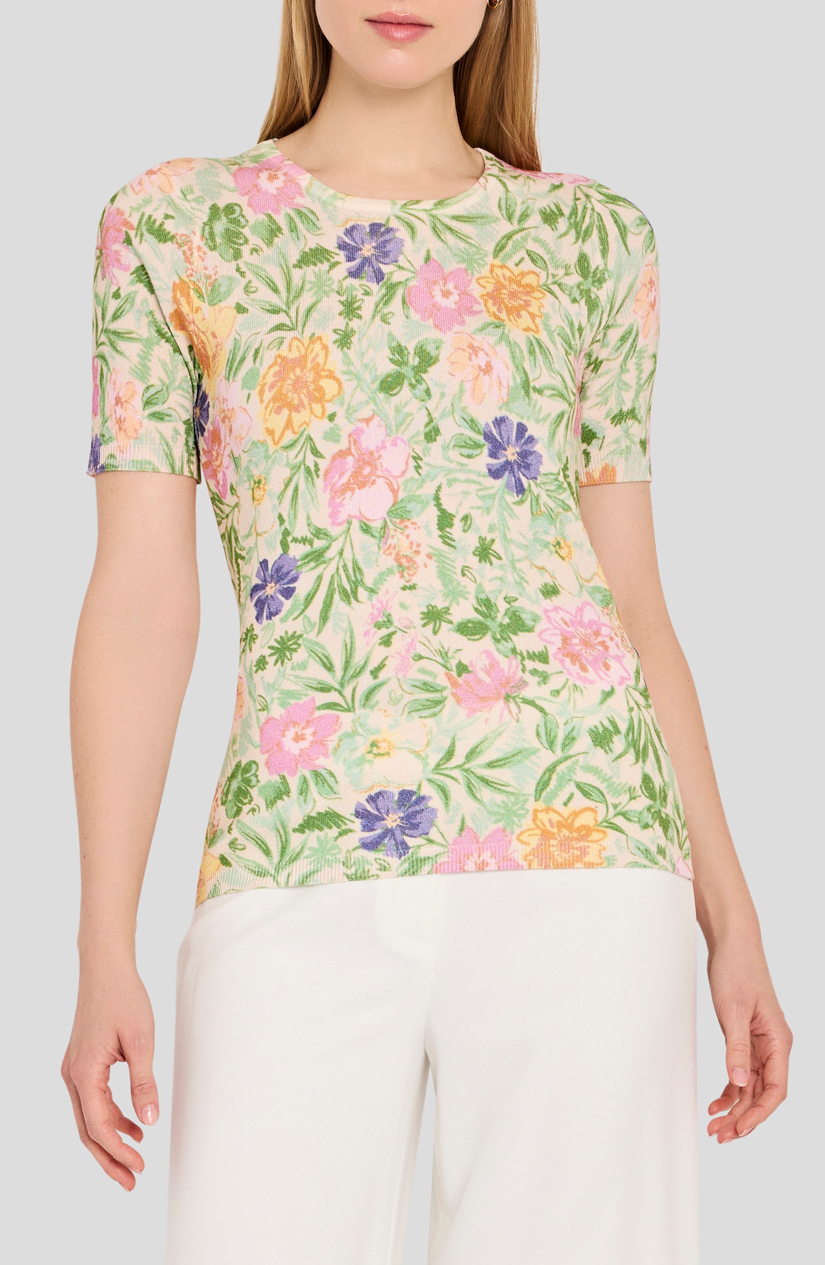 Print Short Sleeve Sweater