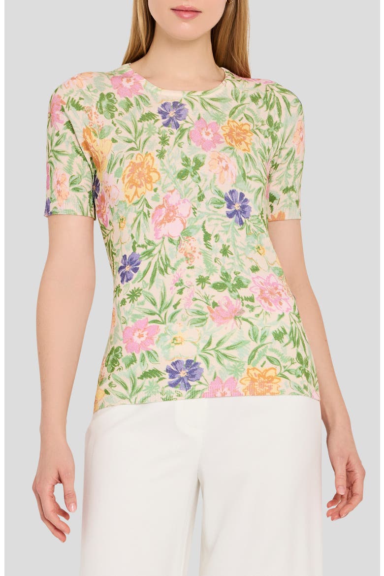 Print Short Sleeve Sweater, Main, color, NUDE ROSS