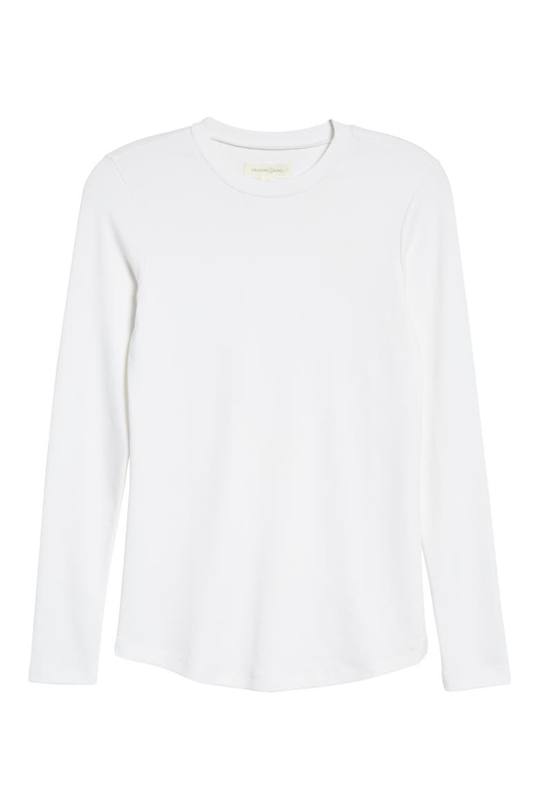 Women's Rib Crewneck Long Sleeve Shirt, Alternate, color, WHITE
