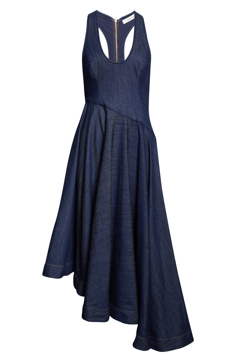 Zimmermann Kindred Spirit Asymmetric Scoop Neck Cotton Denim Dress, Alternate, color, Harbour Blue