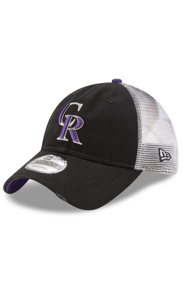 New Era Men's New Era Black Colorado Rockies Team Rustic 9TWENTY Trucker Adjustable Hat, Main, color,