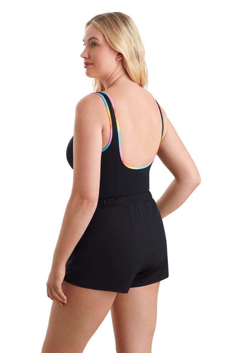 Shirred Zipper Runaround Chlorine Resistant One-Piece Swimsuit, Alternate, color, Ombre Sorbet