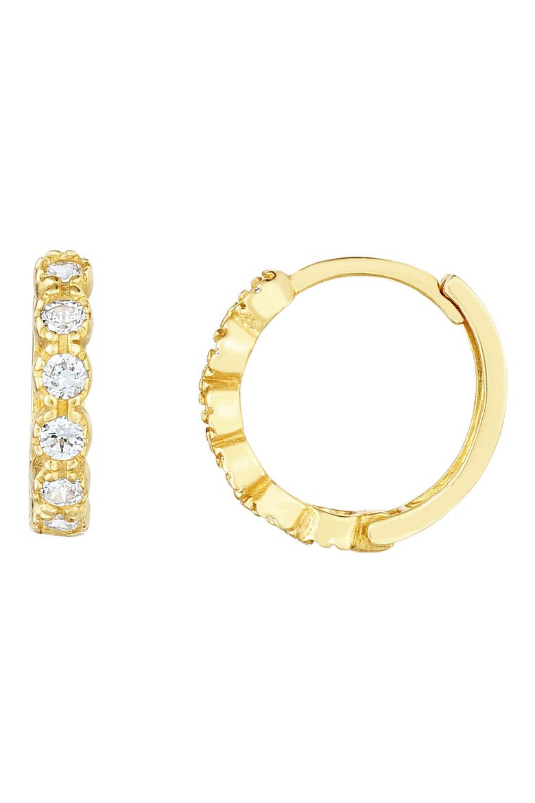 CZ Huggie Hoop Earrings, Alternate, color, YELLOW GOLD