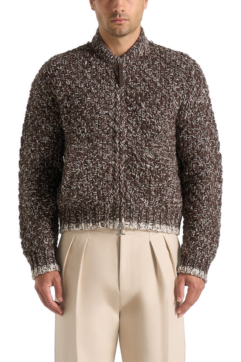 Darel Speckled Knit Bomber Jacket, Alternate, color, Brown