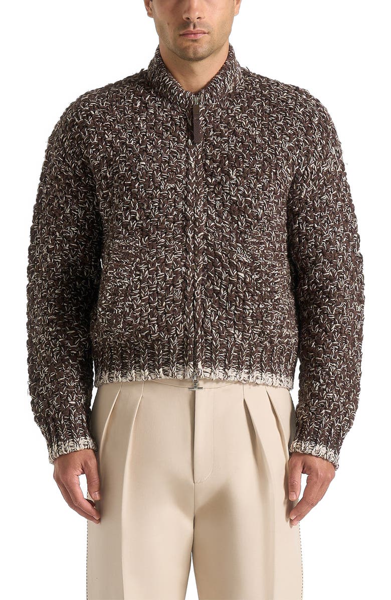 Manière De Voir Darel Speckled Knit Bomber Jacket, Alternate, color, Brown
