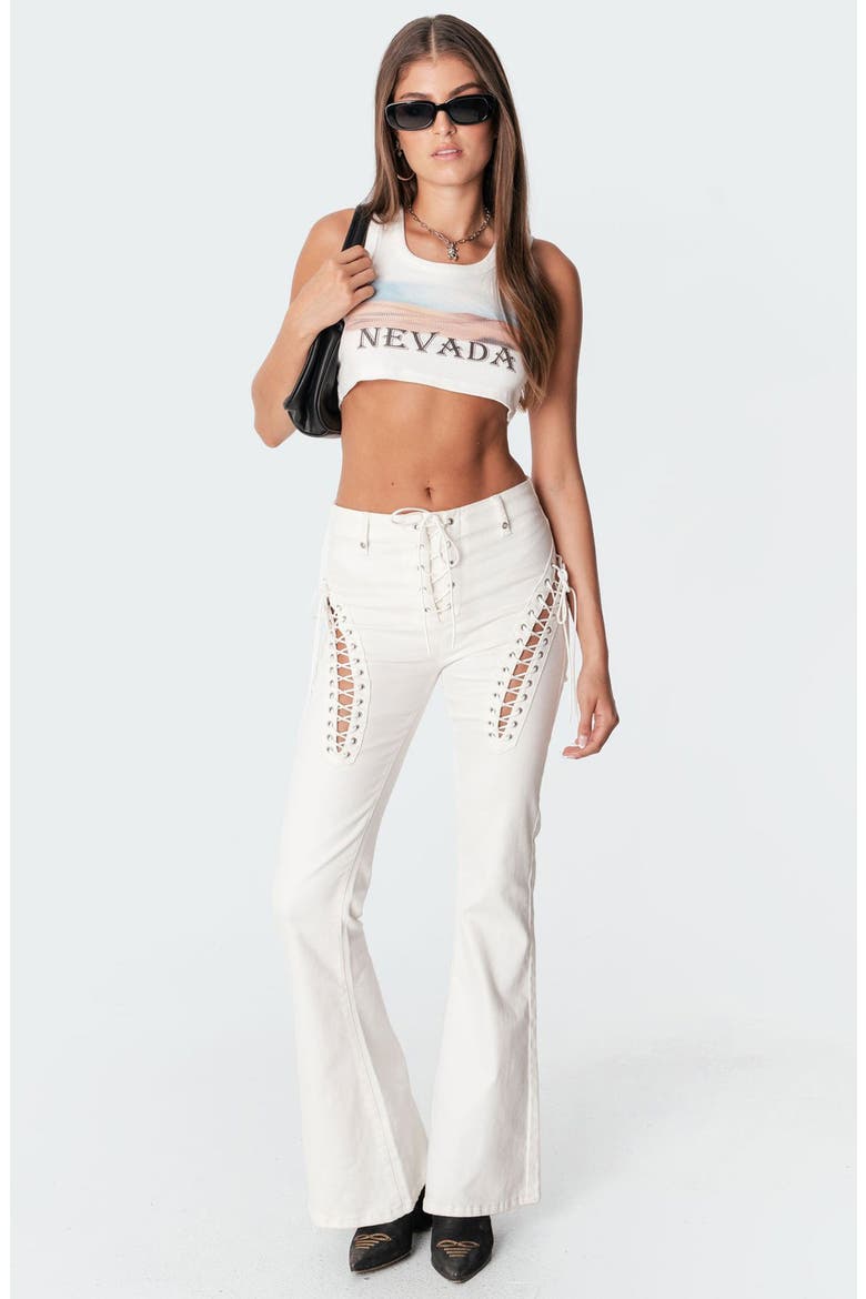 Engine White Lace-Up High Waist Flare Jeans, Alternate, color, WHITE