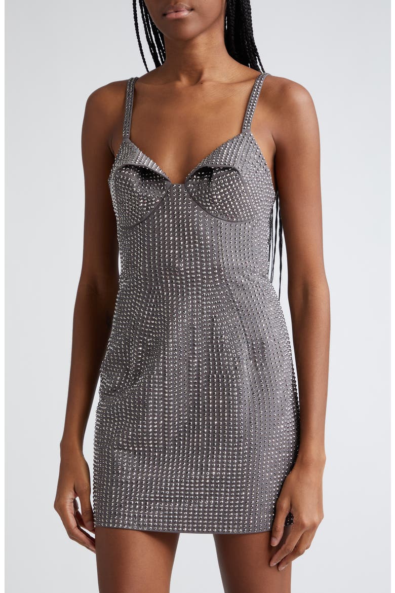 Crystal Embellished Ponte Jersey Minidress, Alternate, color, CHARCOAL