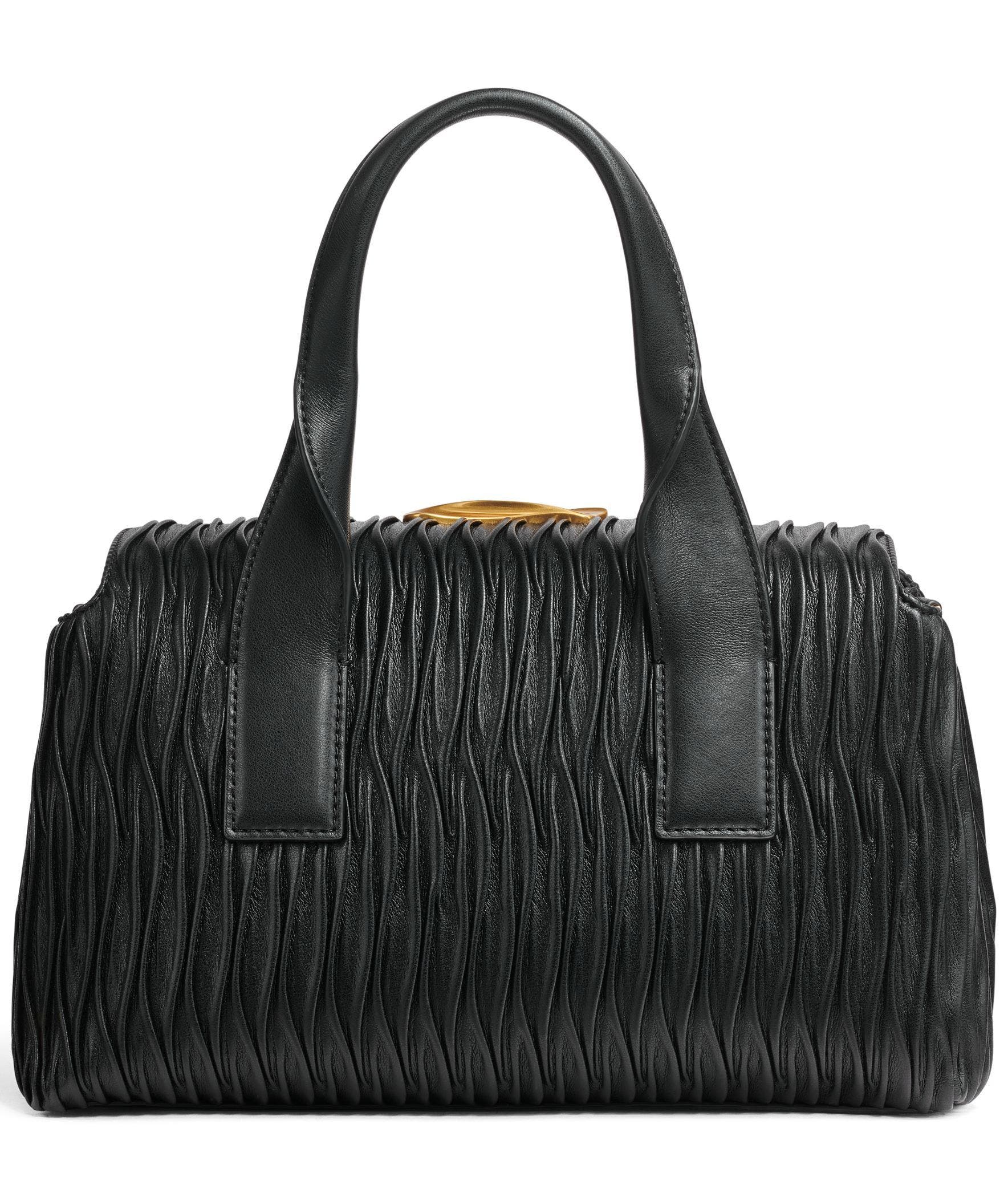 Donna Karan New York Amagansett Pleated Satchel, Alternate, color, Black/Gold