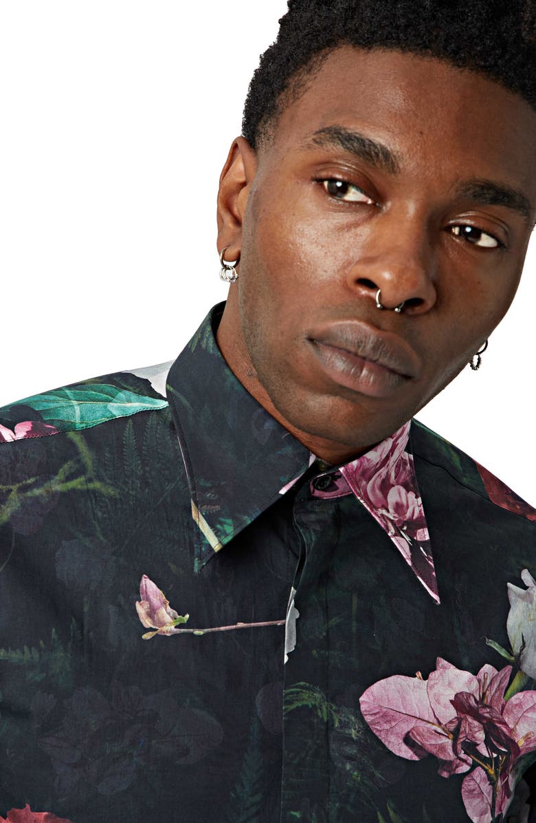 Twisted Tailor Facionne Slim Fit Floral Cotton Button-Up Shirt, Alternate, color, 