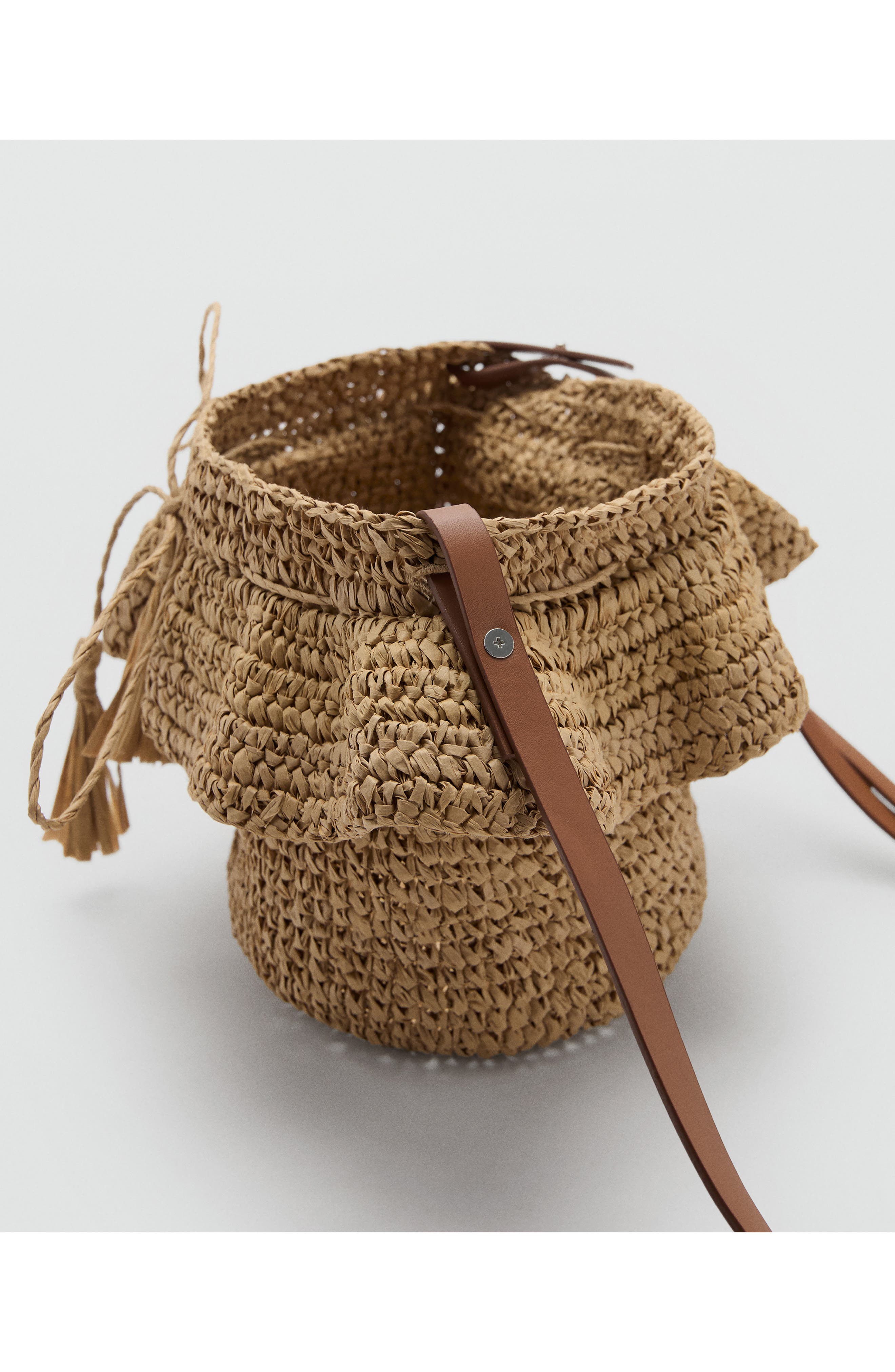 Straw Bucket Bag, Alternate, color, BROWN