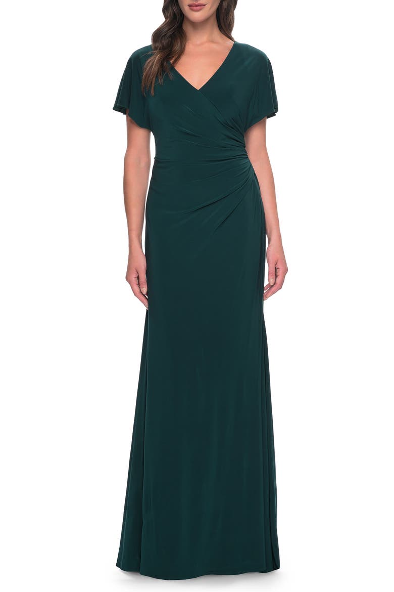 Chic Jersey Dress with V Neck and Loose Sleeves, Main, color, Hunter Green