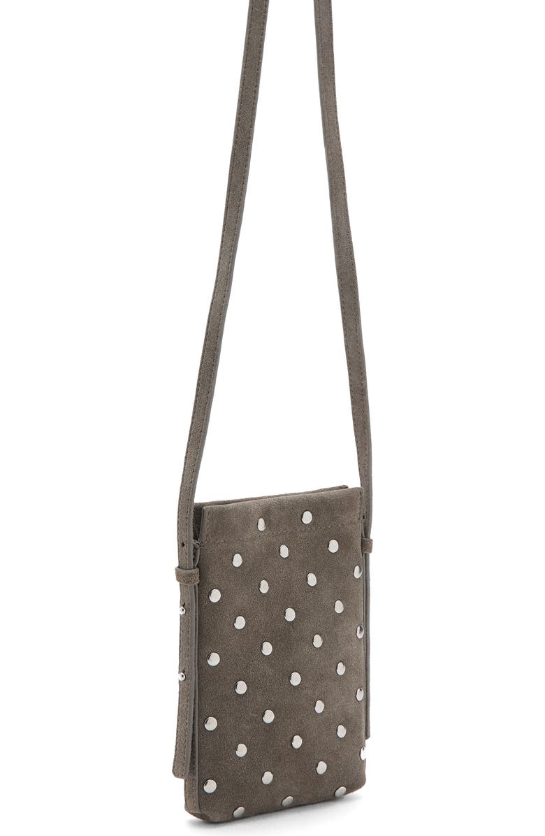 MANGO Studded Suede Phone Crossbody Bag, Main, color, Light/ Pastel Brown