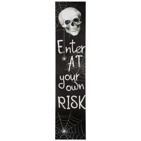 Skull and Spider "Enter at Your own Risk" Wooden Halloween Porch Sign - 36"