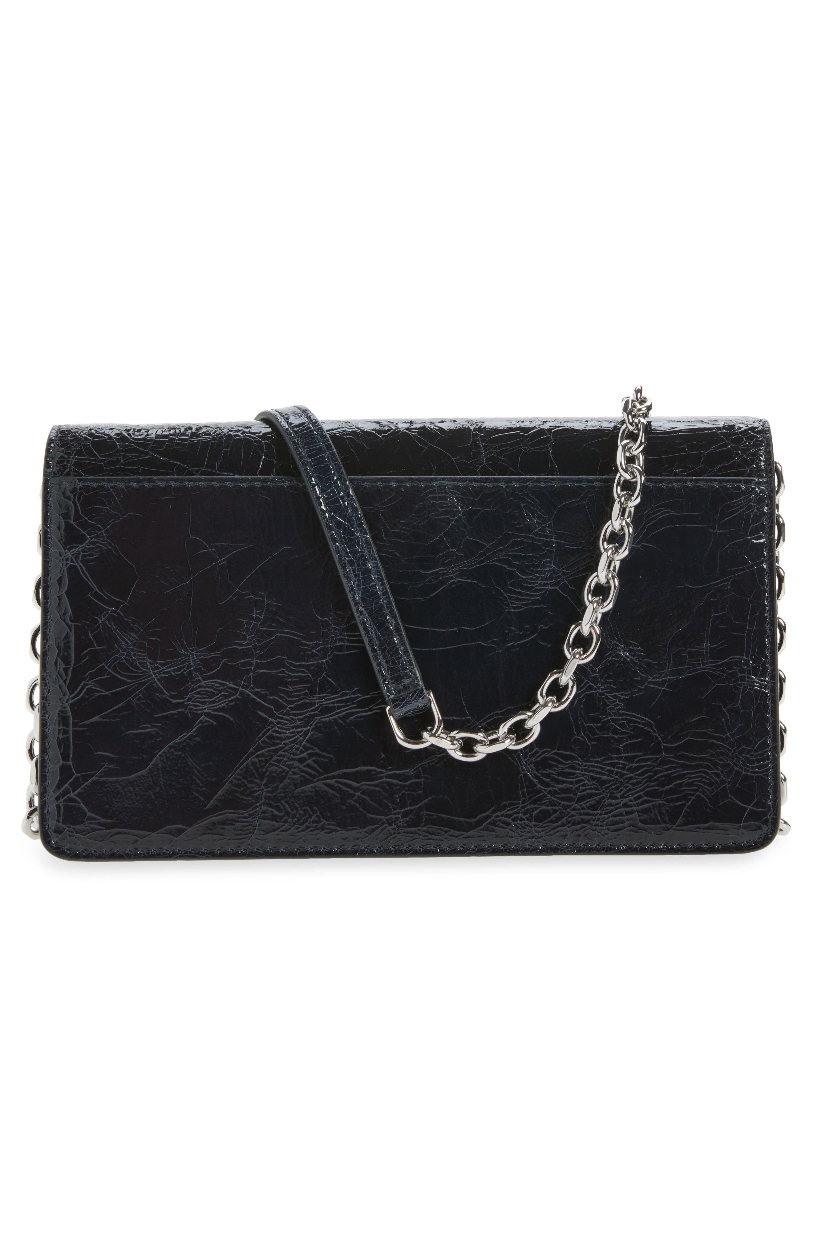 Medium Crackled Leather Wallet on a Chain, Alternate, color, DARK NAVY