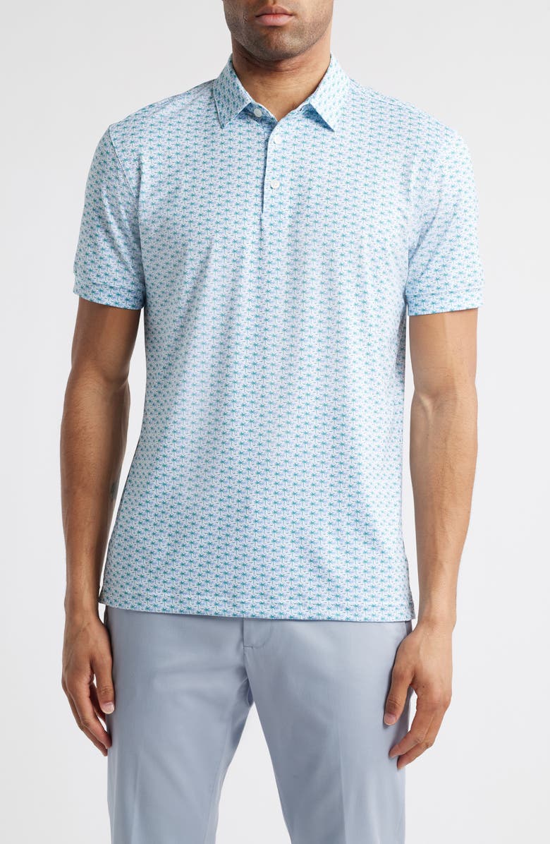 Mizzen+Main Versa Trim Fit Palm Tree Print Golf Polo, Main, color, White Island Time