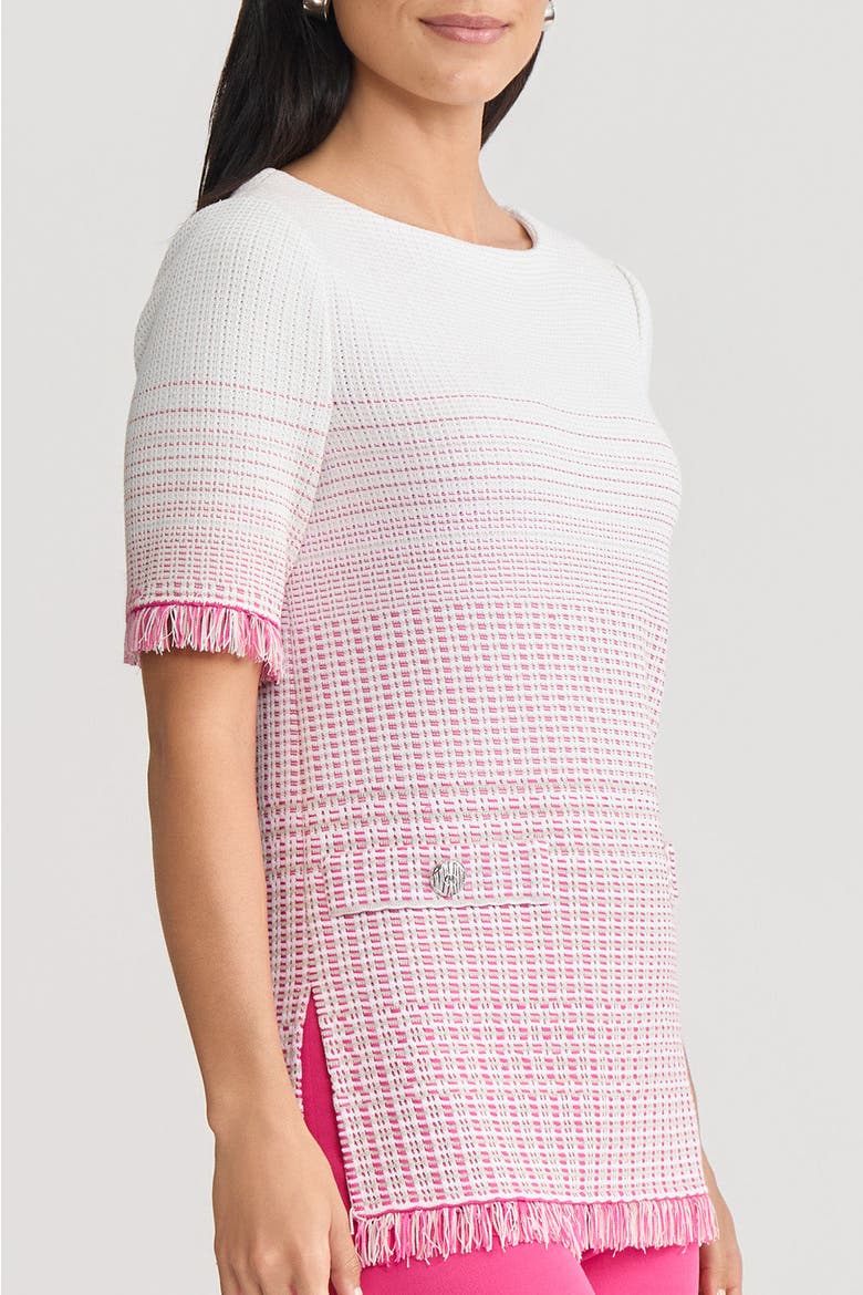 Ombre Fringe Trim Jacquard Knit Tunic, Alternate, color, Carmine Rose/Limestone