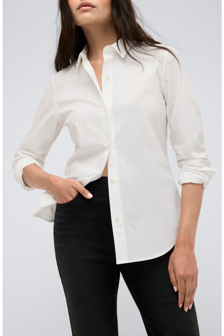 Fitted Cotton Blend Button-Up Shirt, Main, color, PURE WHITE