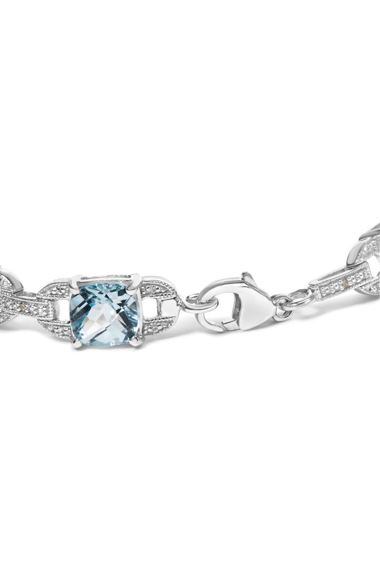 Silver 7x7 mm Cushion Cut Blue Topaz and Diamond Accent Tennis Bracelet, Alternate, color, Blue Topaz