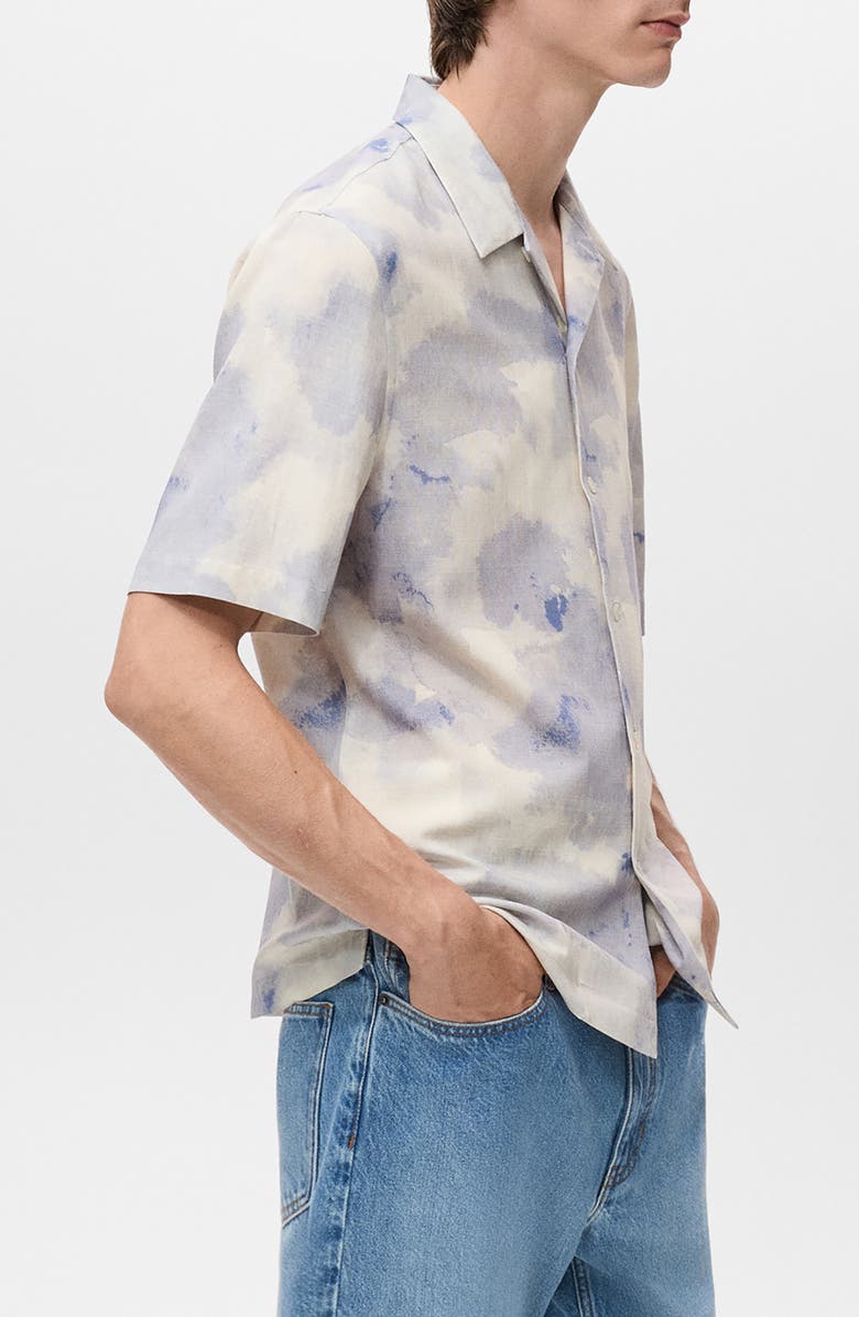 MANGO Printed Bowling Shirt, Alternate, color, Light/ Pastel Grey
