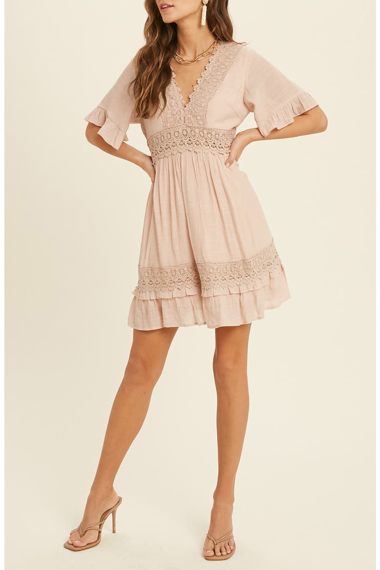 Lace Insert Tie Back Dress, Main, color, BLUSH