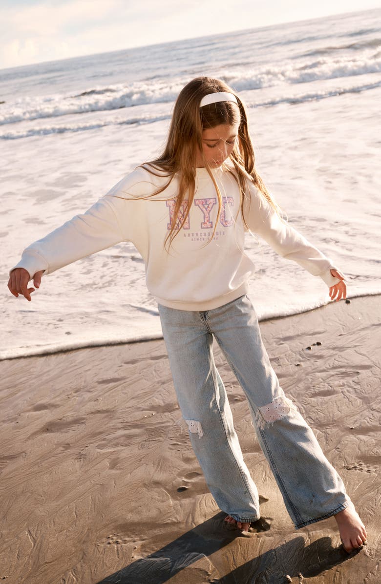 abercrombie kids Kids' NYC Appliqué Graphic Sweatshirt, Alternate, color, Jet Stream