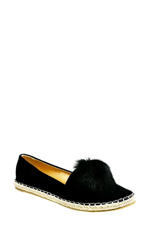 Faux Fur Pompom Espadrille Flat