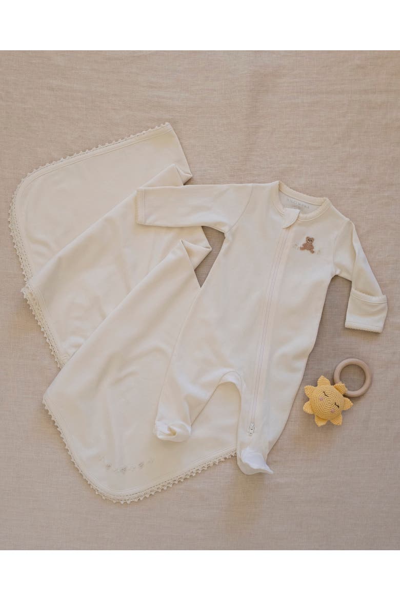 Pima Embroidered Footie, Alternate, color, Flower Bear