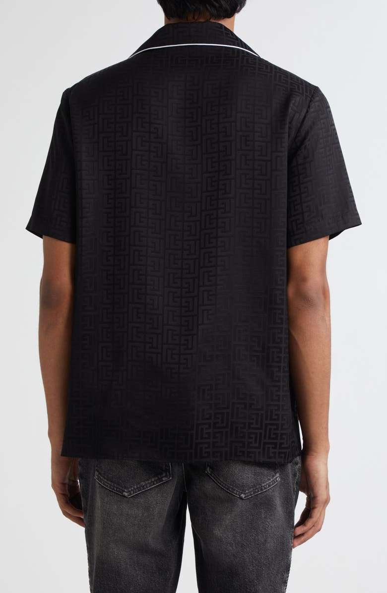 Balmain Tonal Monogram Jacquard Pajama Shirt, Alternate, color, 0Pa Black