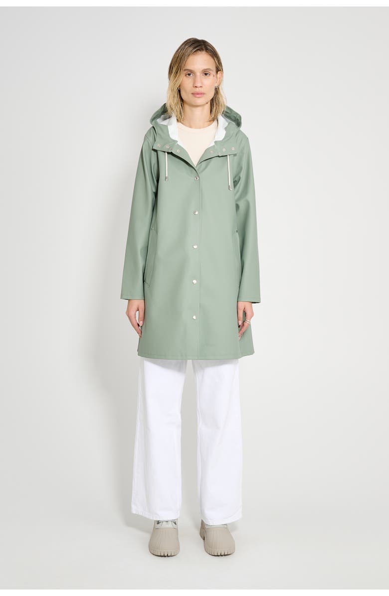 Stutterheim Mosebacke Hooded Long Sleeve Raincoat, Main, color, Khaki Green