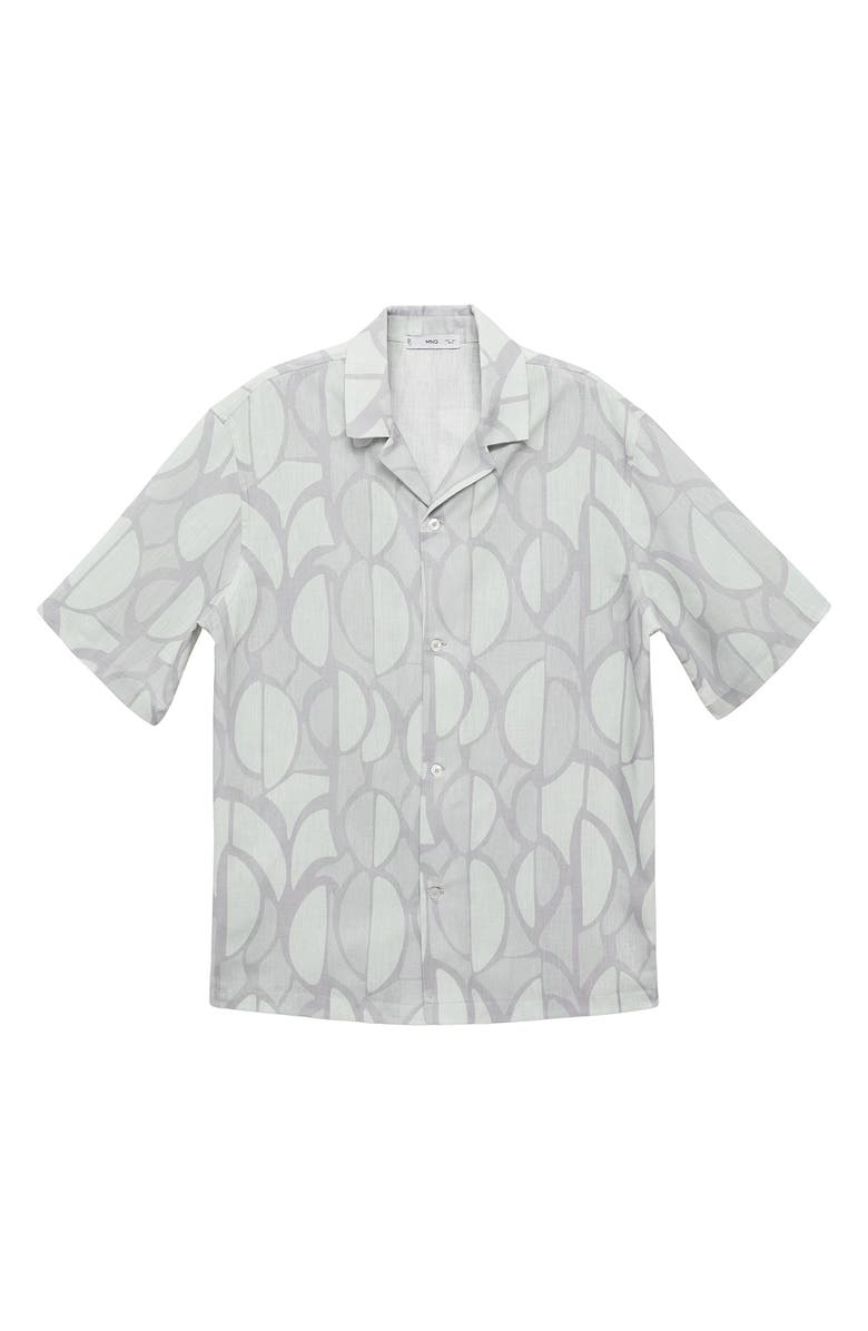 MANGO Geo Print Camp Shirt, Alternate, color, Sky Blue