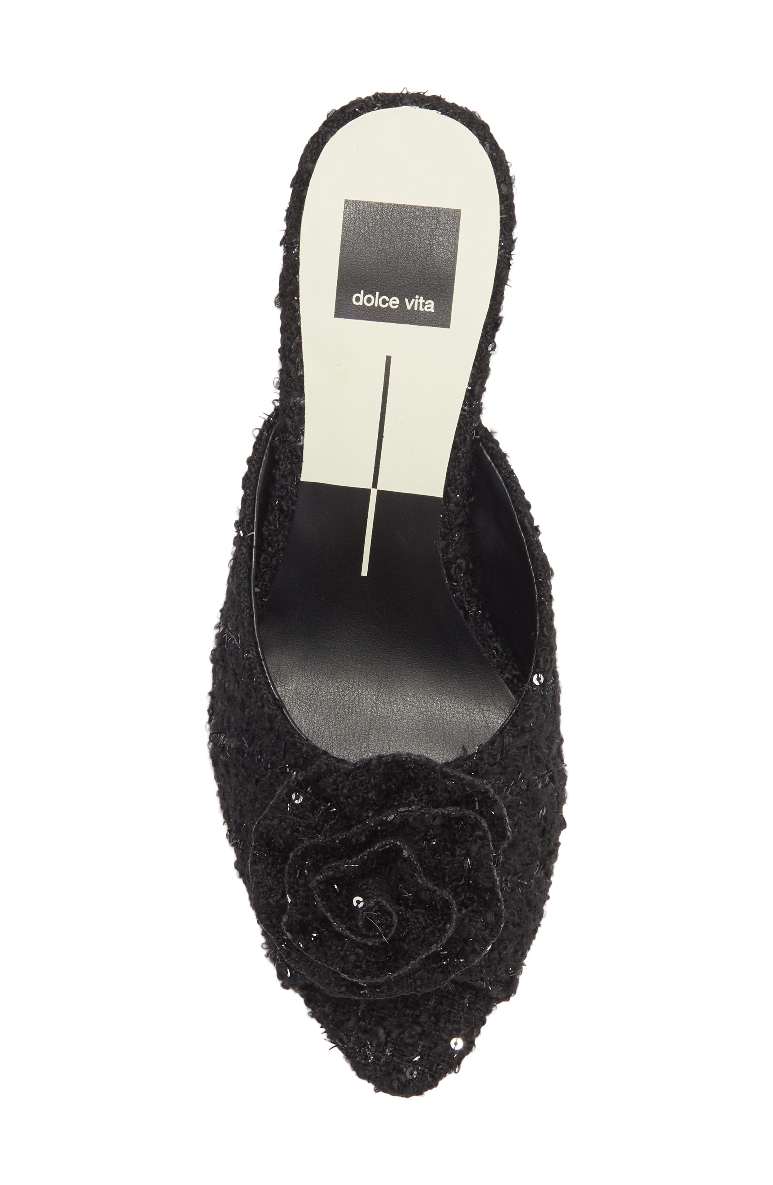 Dolce Vita Cloris Rosette Peep Toe Mule, Alternate, color, Black Sequin