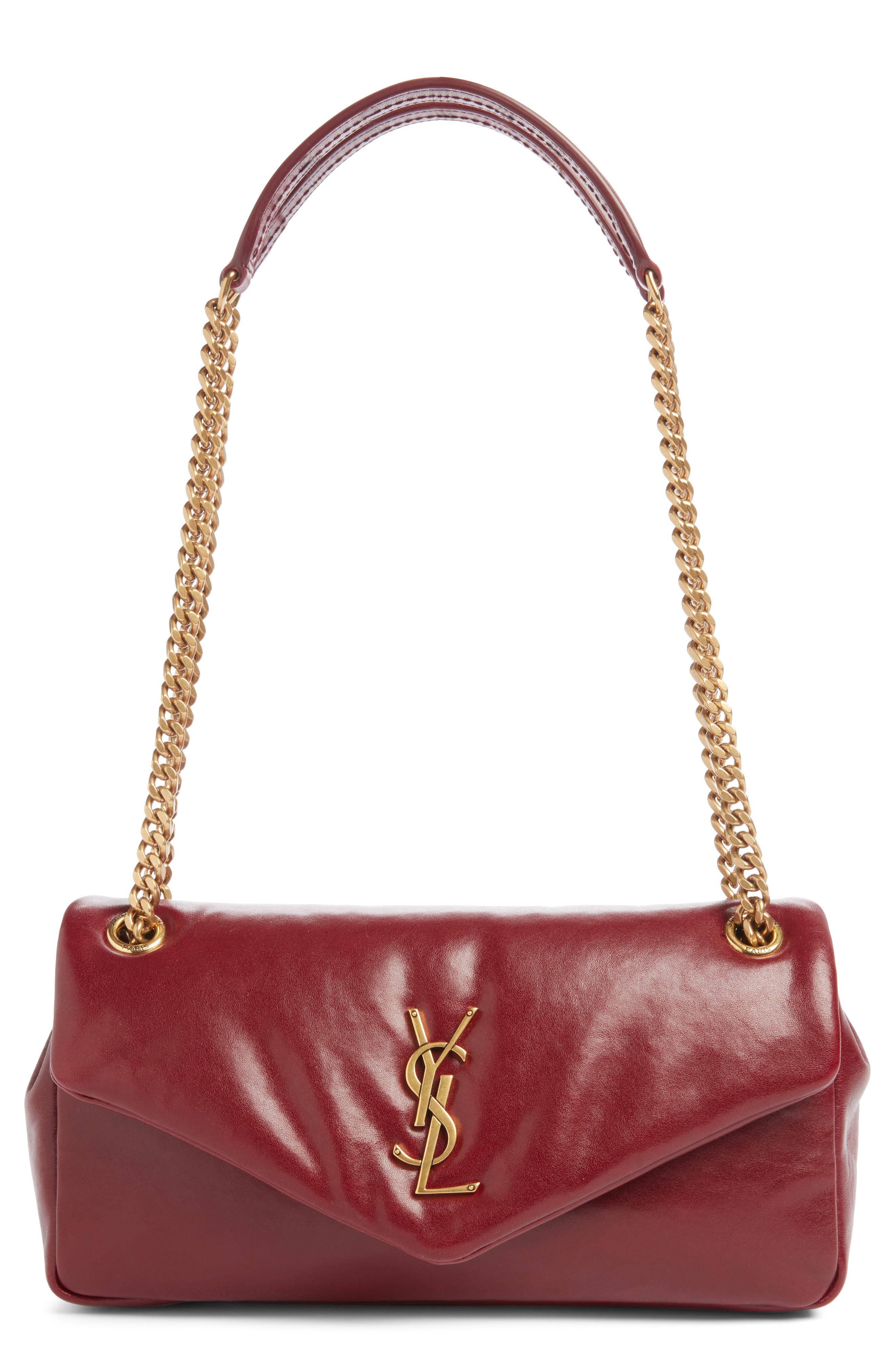 Saint Laurent Small Calypso Leather Shoulder Bag, Main, color, Rubis